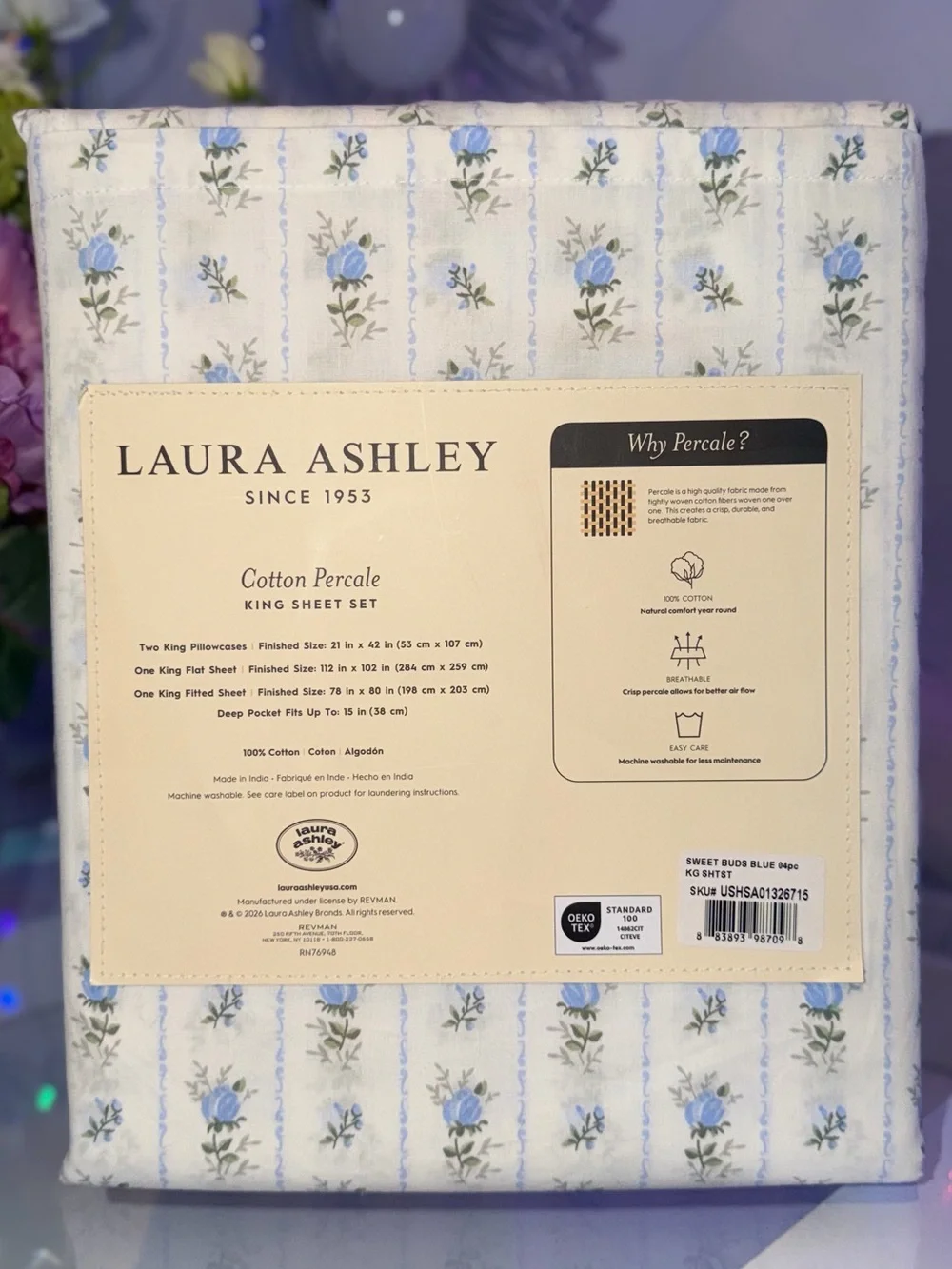 Laura Ashley King Sheet Set Sweet Buds Blue Floral 4pc Cottage Farmhouse Chic